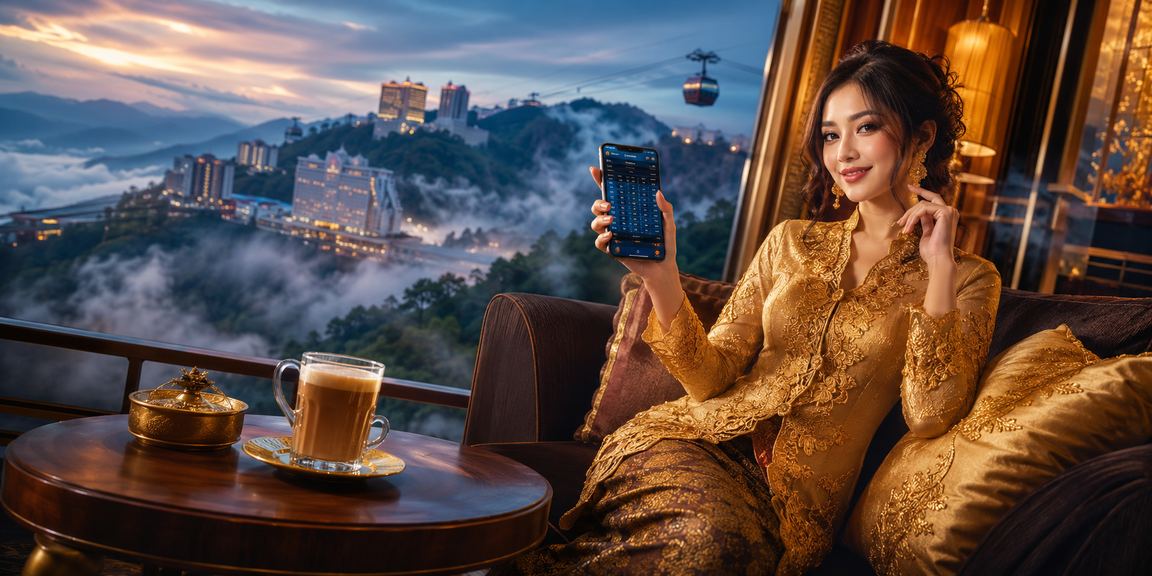 Suasana meja VIP kasino langsung di Genting Highlands dengan pencahayaan eksklusif dan peniaga berpakaian formal